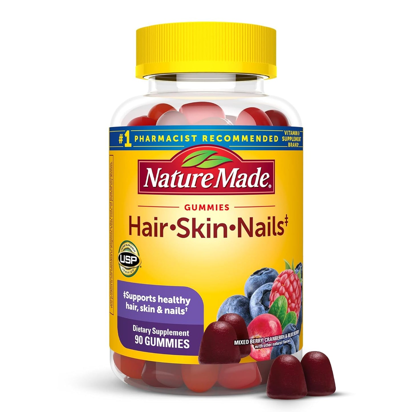 Hair Skin and Nails Gummies with Biotin 2500 mcg for Healthy Hair, Skin & Nails - 90 Gummies