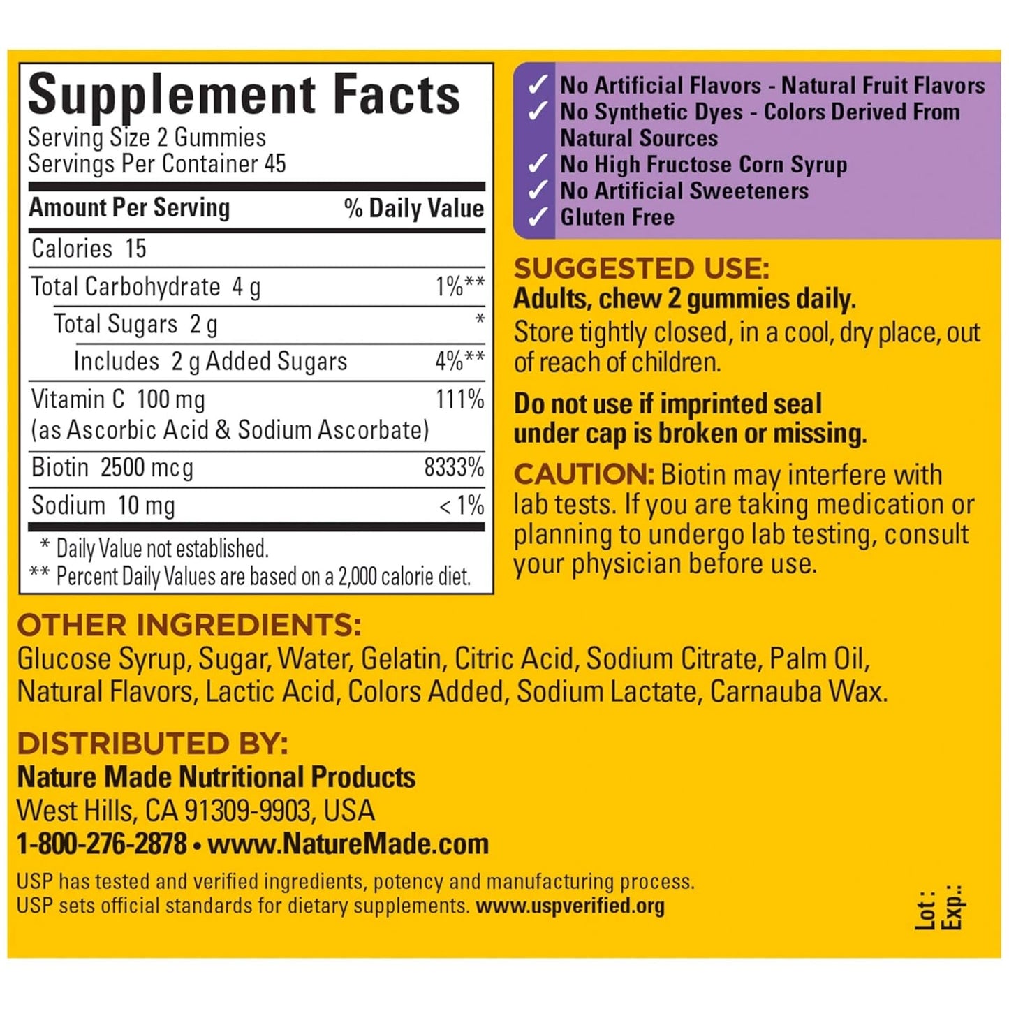 Hair Skin and Nails Gummies with Biotin 2500 mcg for Healthy Hair, Skin & Nails - 90 Gummies