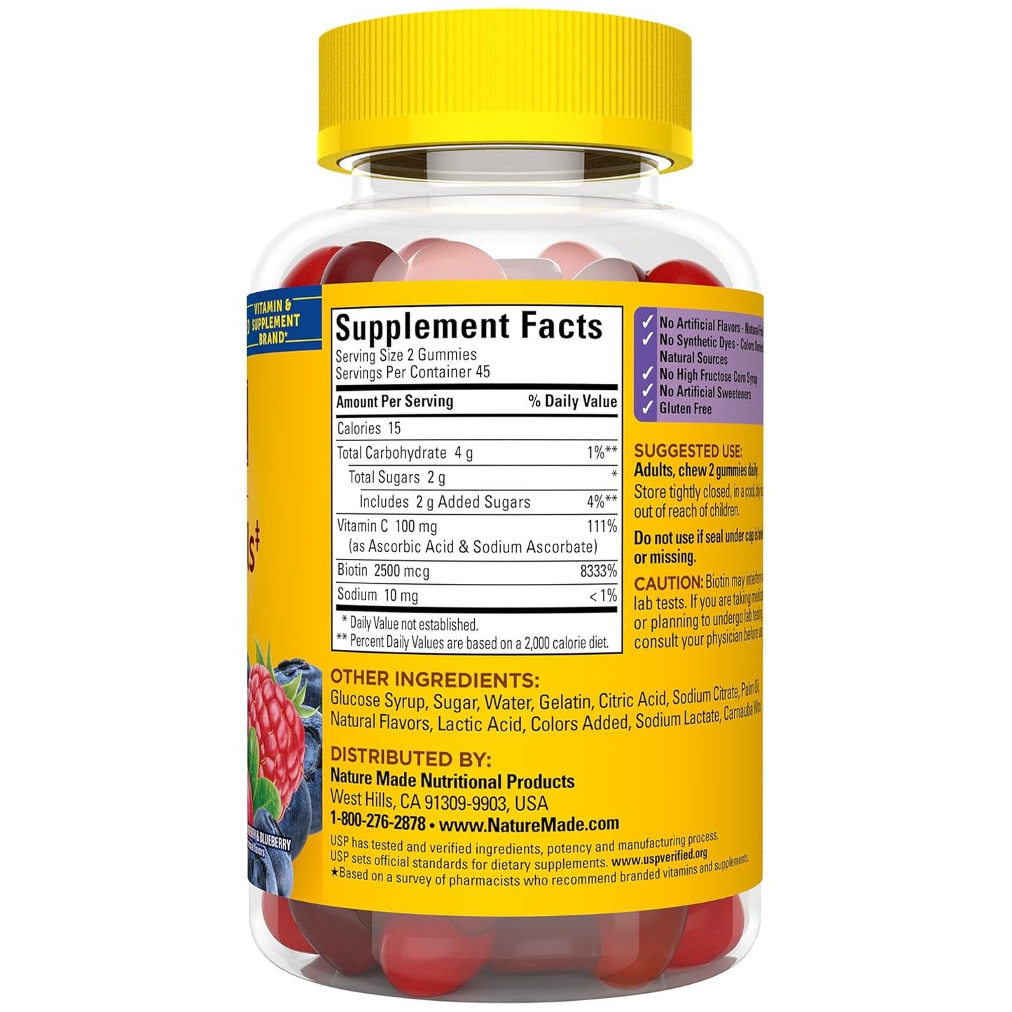 Hair Skin and Nails Gummies with Biotin 2500 mcg for Healthy Hair, Skin & Nails - 90 Gummies