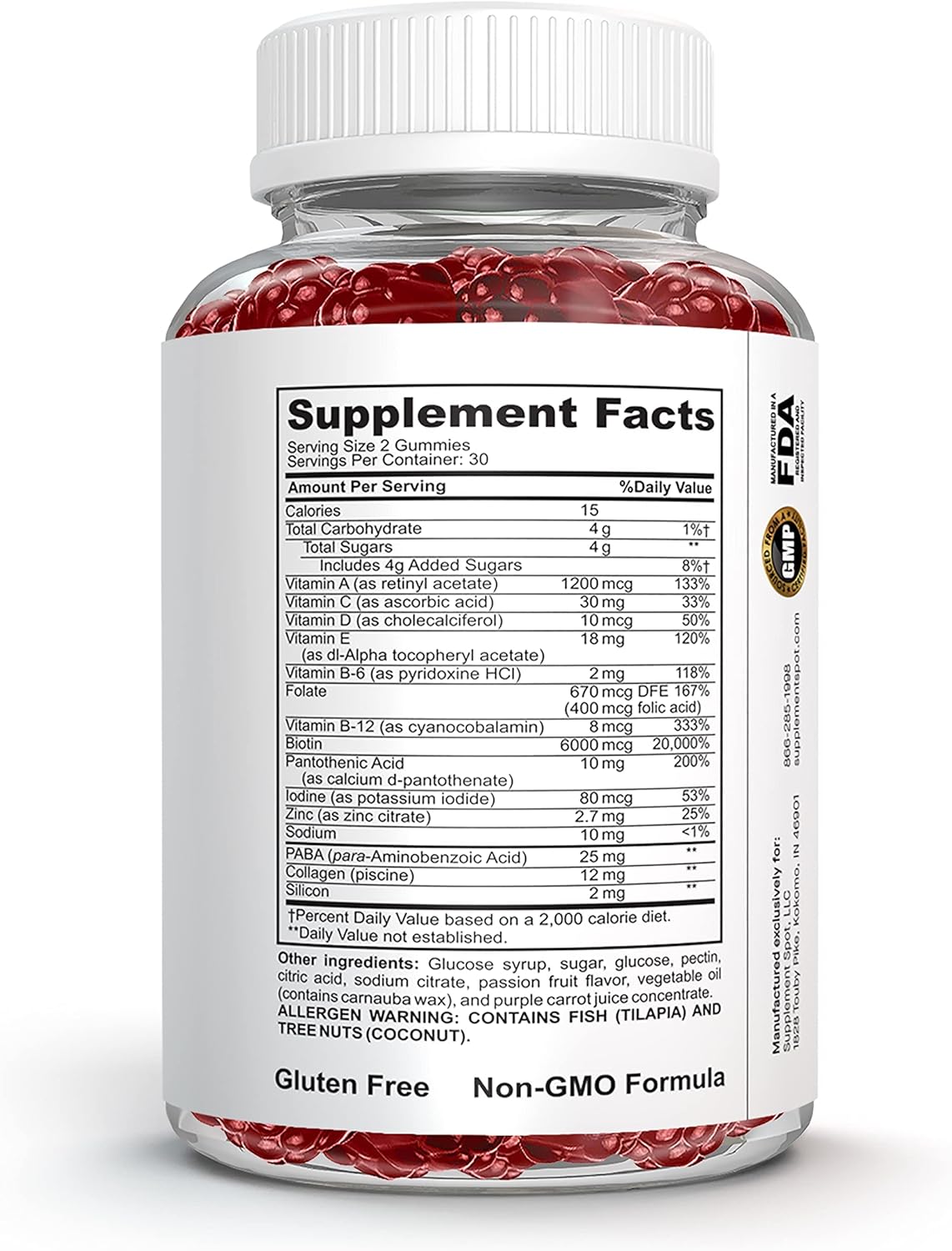Hair Skin and Nails Vitamins Gummies - 6000 mcg Biotin with Collagen, Passion Fruit Flavor - Gluten Free Supplements (60 Count)