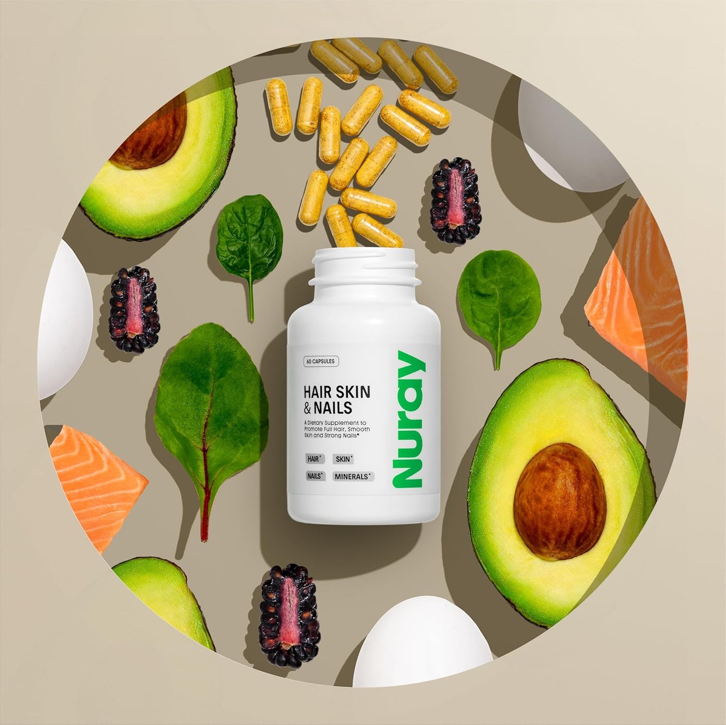 Hair, Skin, and Nails Vitamins with Biotin, Collagen, and Hyaluronic Acid - Advanced Formula for Hair Growth, Radiant Skin, and Strong Nails - Vitamin B Complex - 60 Capsules