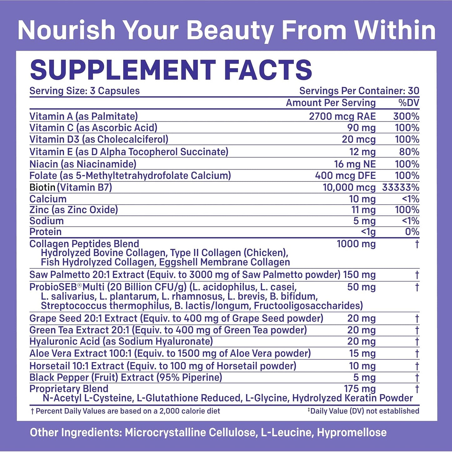 Hair, Skin, and Nails Vitamins with Biotin, Collagen, Probiotics, Saw Palmetto - 27-in-1 Formula for Growth and Health - 90ct - Immune Defense Quercetin with Bromelain - 28-in-1 - 120ct