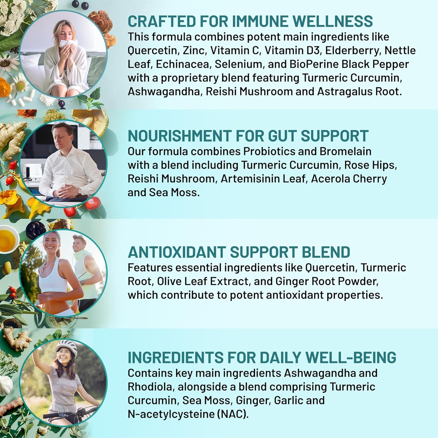 Hair, Skin, and Nails Vitamins with Biotin, Collagen, Probiotics, Saw Palmetto - 27-in-1 Formula for Growth and Health - 90ct - Immune Defense Quercetin with Bromelain - 28-in-1 - 120ct