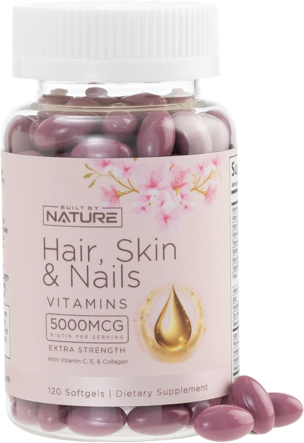 Hair Skin and Nails Vitamins with Biotin, Vitamin C, E, Collagen, Hyaluronic Acid, Argan & Coconut Oil - Women's Supplement for Hair Growth & Radiant Skin - 120 Softgels