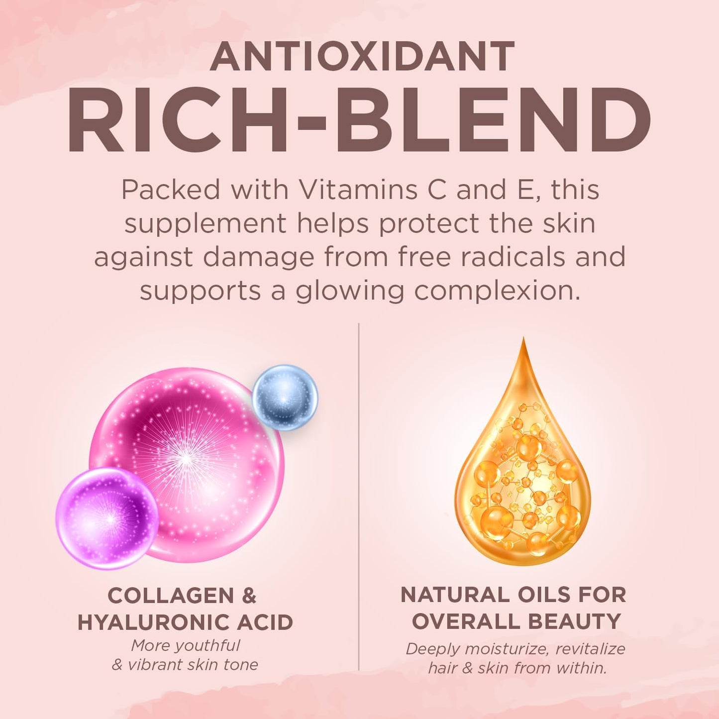 Hair Skin and Nails Vitamins with Biotin, Vitamin C, E, Collagen, Hyaluronic Acid, Argan & Coconut Oil - Women's Supplement for Hair Growth & Radiant Skin - 120 Softgels