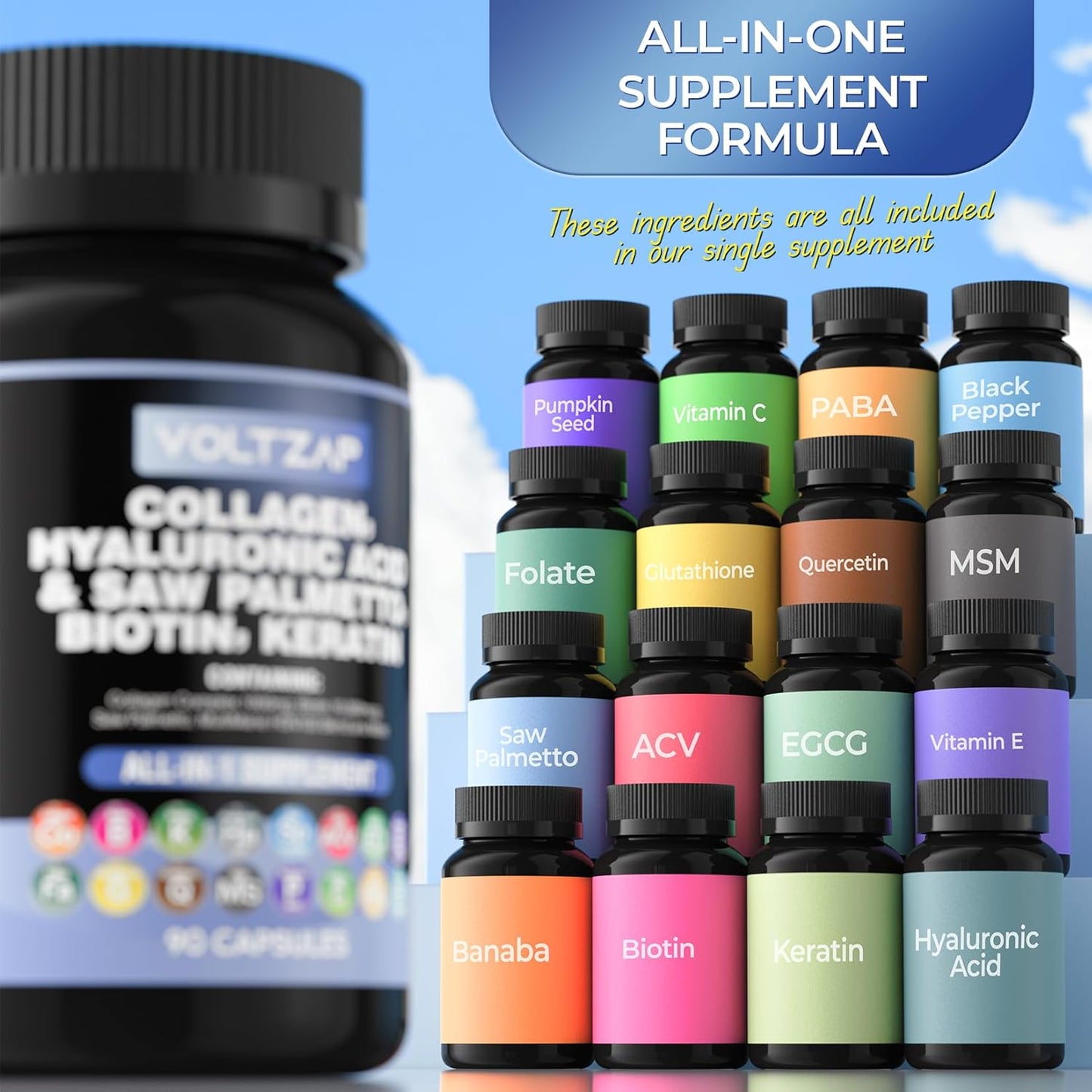 Hair, Skin, and Nails Vitamins with Collagen, Biotin, and Keratin - 90 Capsules