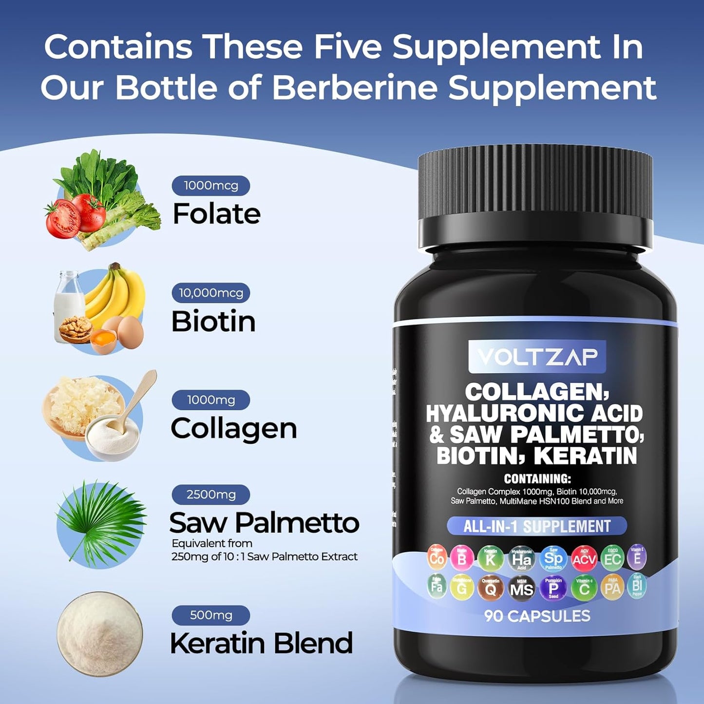Hair, Skin, and Nails Vitamins with Collagen, Biotin, and Keratin - 90 Capsules