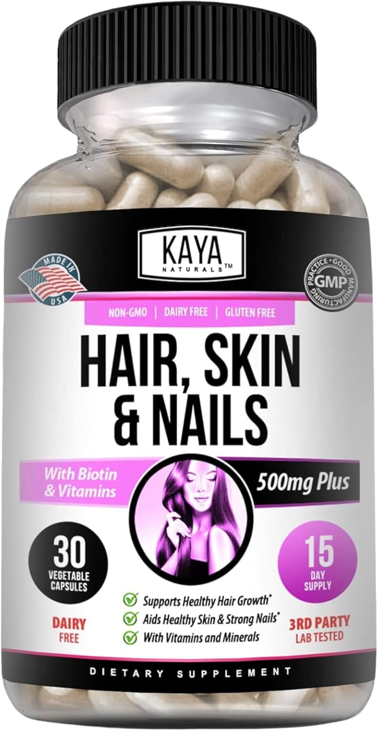 Hair Skin Nail Capsules with Biotin, Vitamin D, B-12, Folic Acid | Hair & Skin Vitamins - 30 Count Supplement