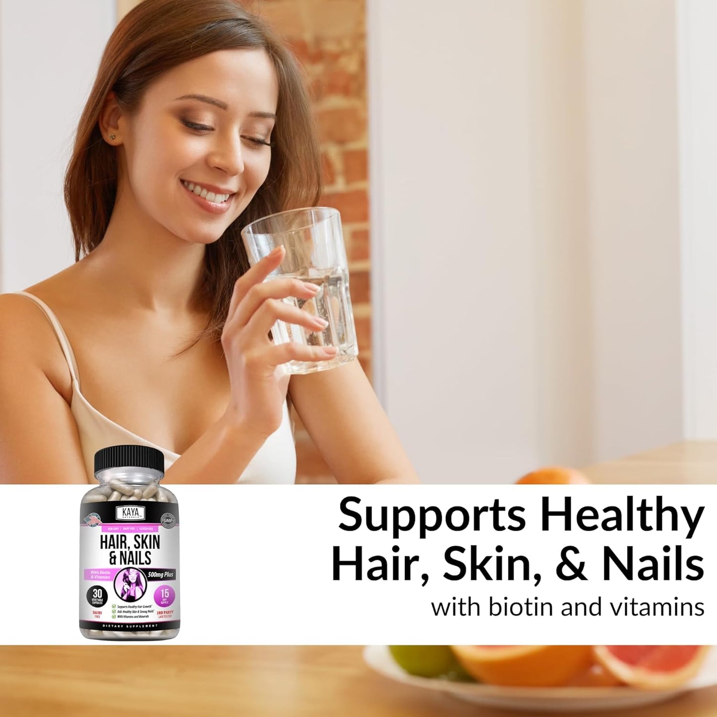 Hair Skin Nail Capsules with Biotin, Vitamin D, B-12, Folic Acid | Hair & Skin Vitamins - 30 Count Supplement