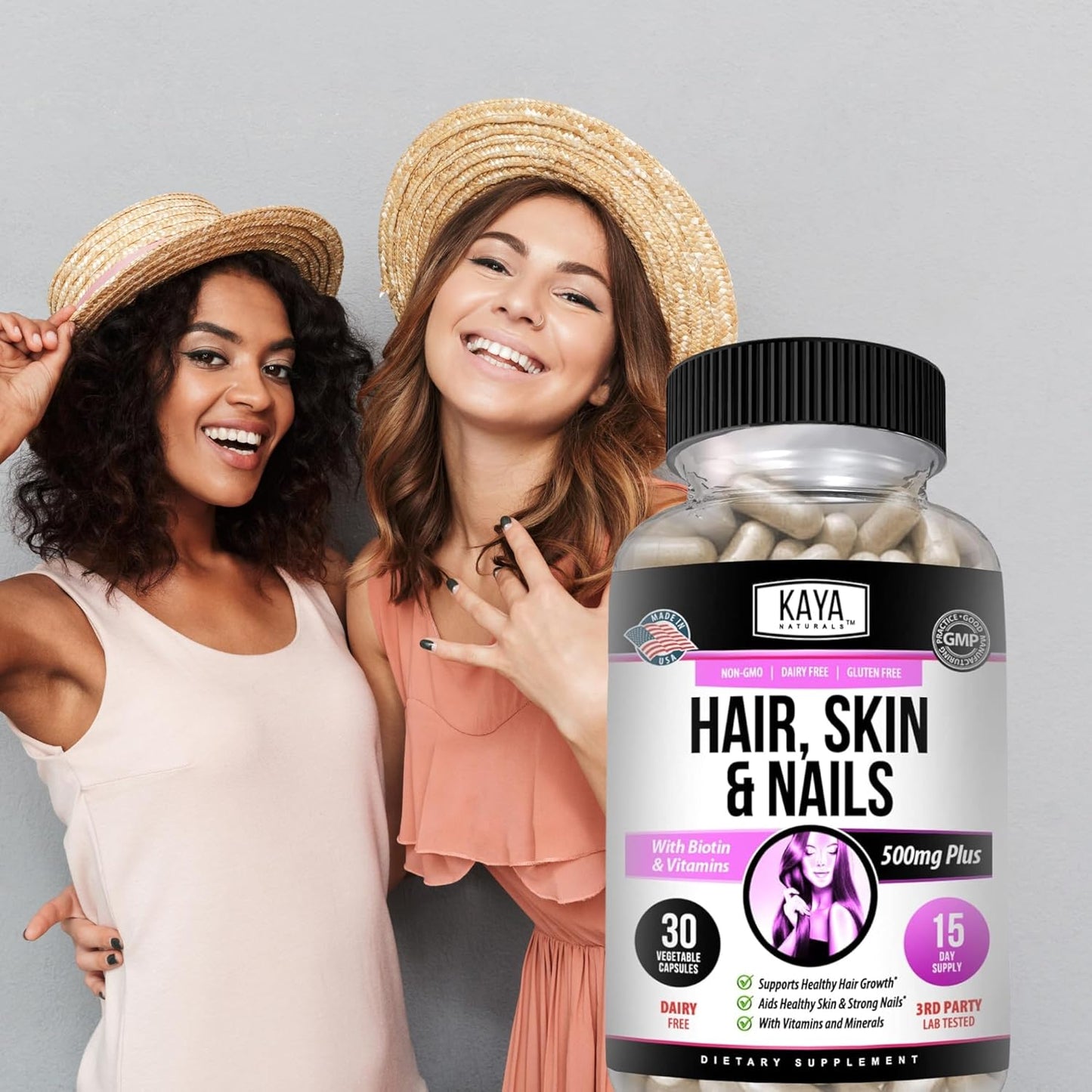 Hair Skin Nail Capsules with Biotin, Vitamin D, B-12, Folic Acid | Hair & Skin Vitamins - 30 Count Supplement