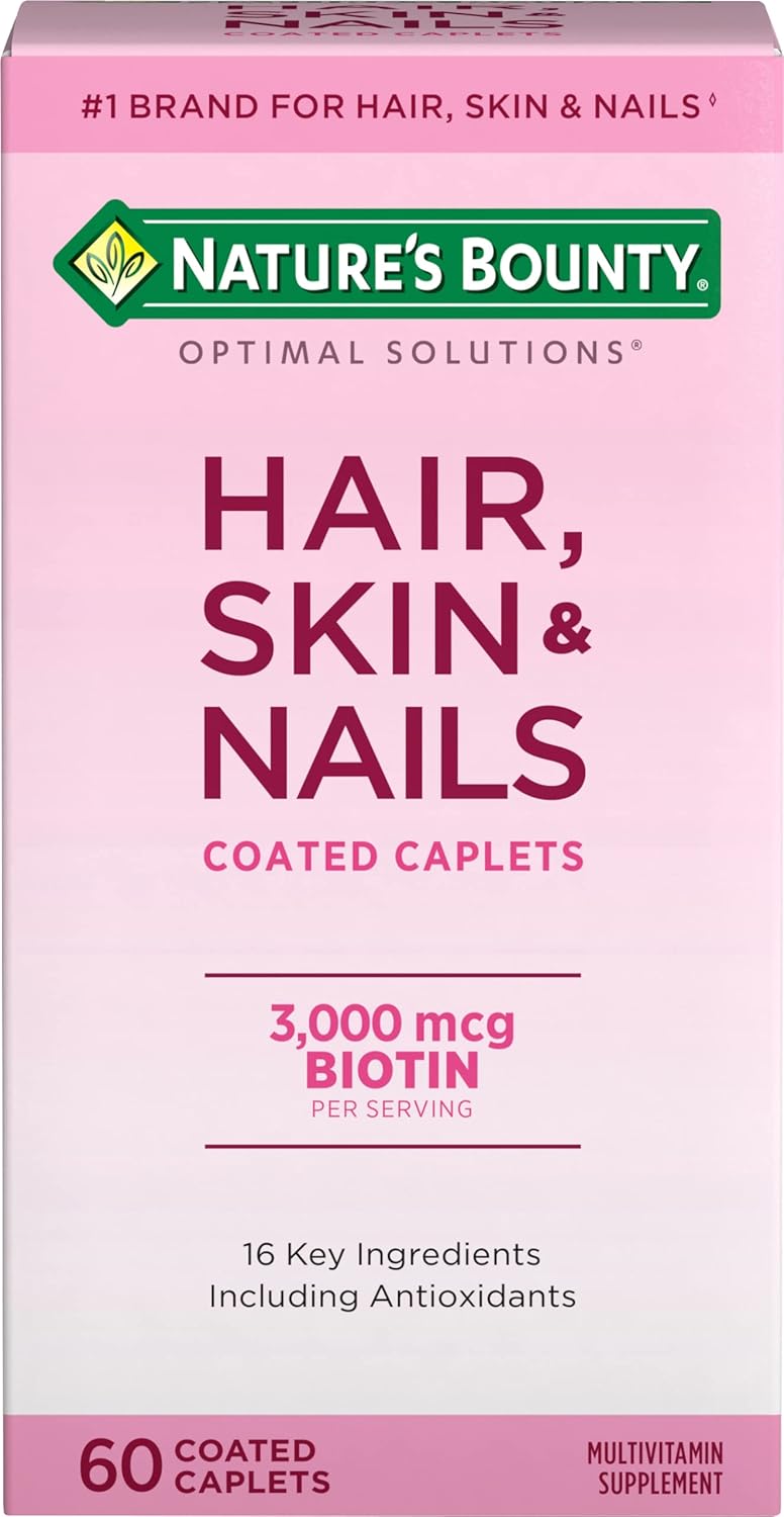 Hair, Skin & Nails Formula with 3,000 mcg Biotin - 60 Coated Caplets by Nature's Bounty Optimal Solutions