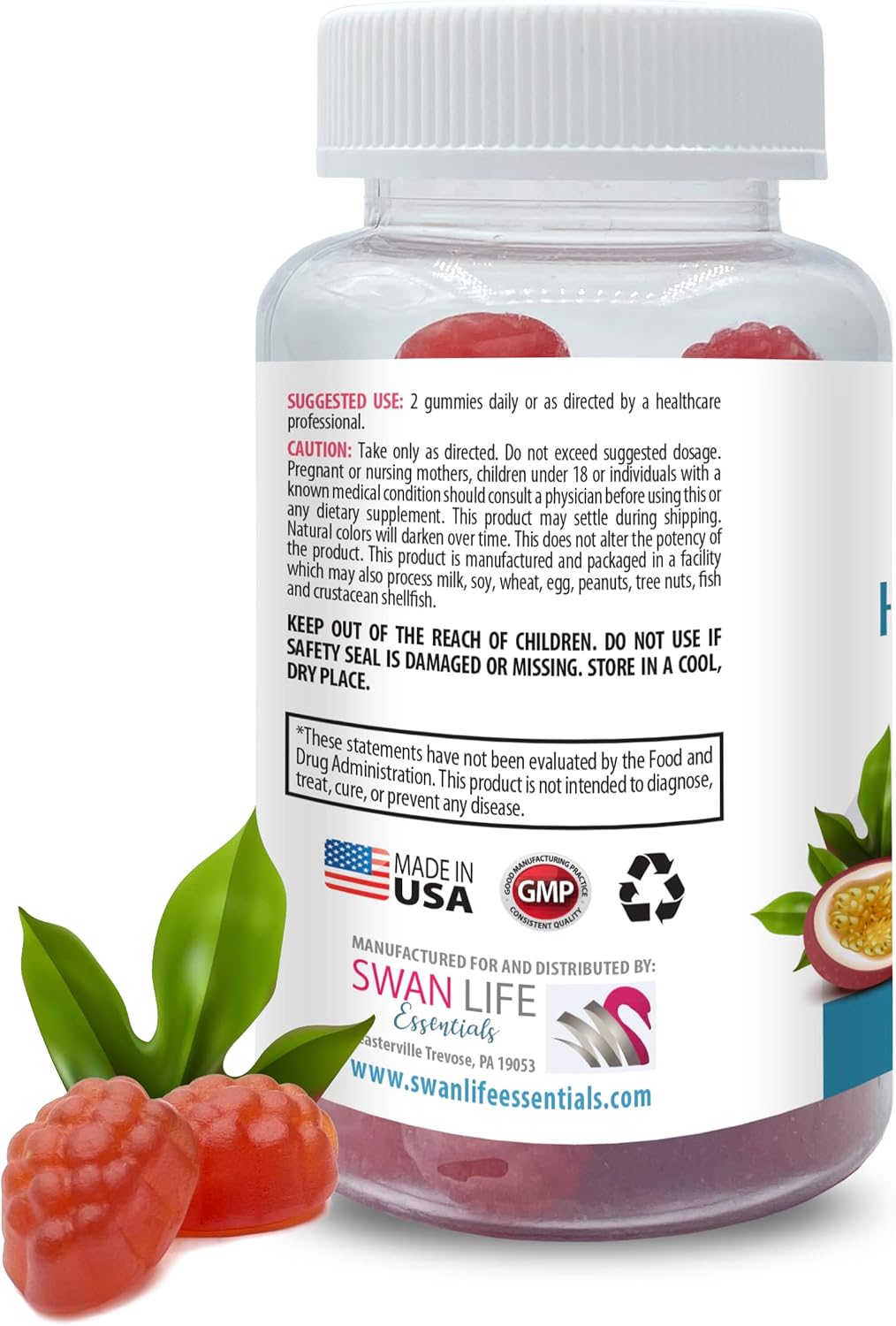 Hair, Skin & Nails Gummies with Biotin, Vitamins A-E, Collagen, and Passion Fruit - 60 Gummies