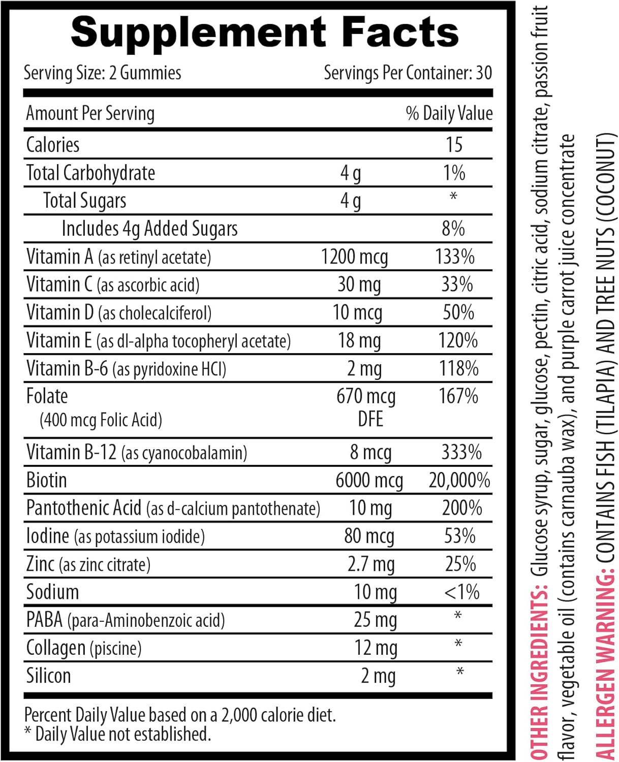 Hair, Skin & Nails Gummies with Biotin, Vitamins A-E, Collagen, and Passion Fruit - 60 Gummies