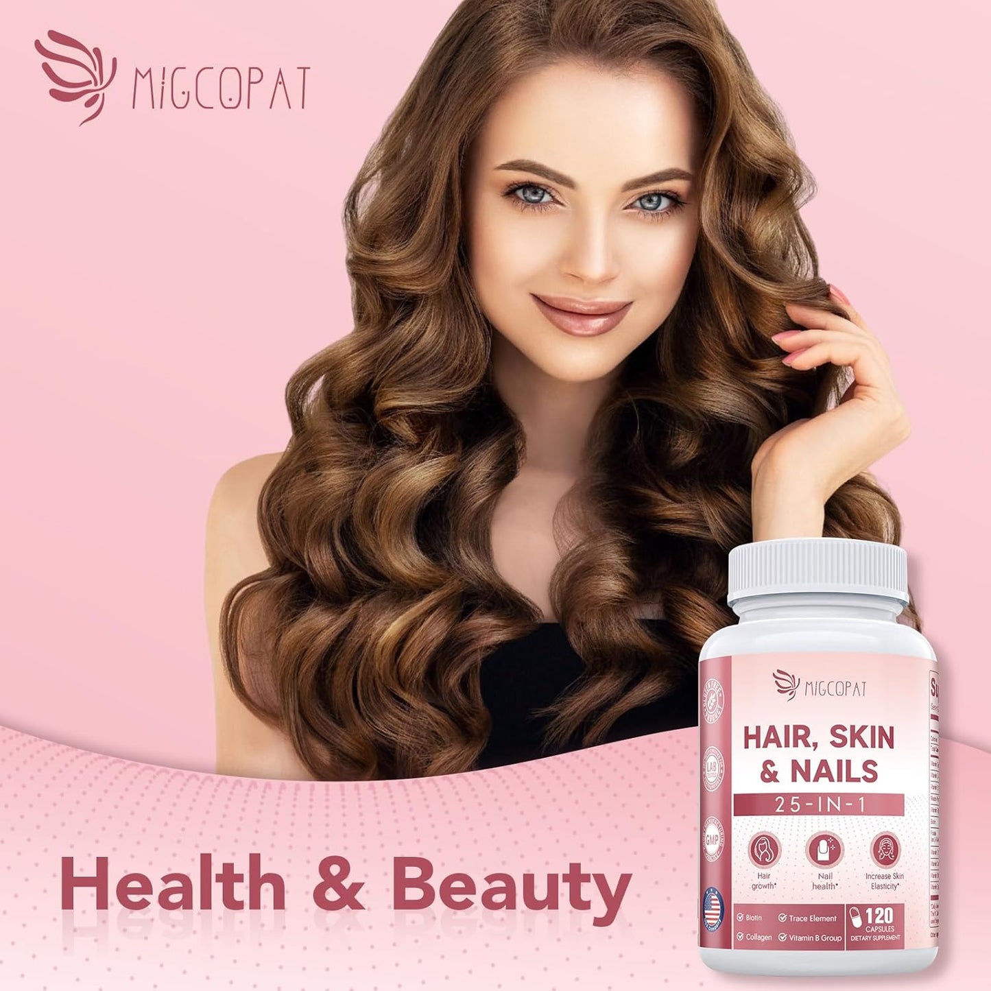Hair, Skin & Nails Supplement with Biotin, Collagen, Vitamins - 25-in-1 Formula for Men & Women - 120 Capsules