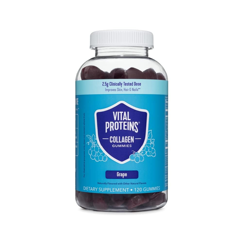 Hair, Skin, Nails & Wrinkles Support Collagen Gummies - 2.5g Clinically-Tested Collagen, 120 ct, 30-Day Supply - Grape Flavor