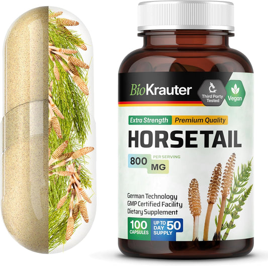 Hair Support Horsetail Herb Capsules - 800mg Strength - 100 Count - Natural Horsetail Powder Supplement - BoostGo Australia