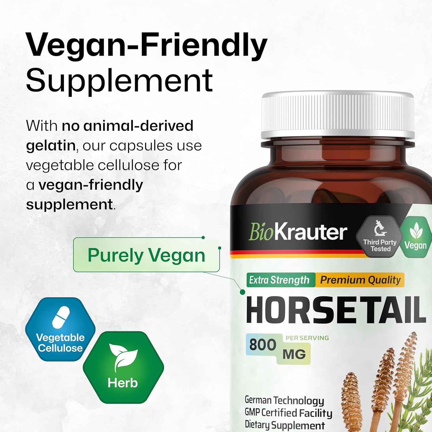 Hair Support Horsetail Herb Capsules - 800mg Strength - 100 Count - Natural Horsetail Powder Supplement - BoostGo Australia