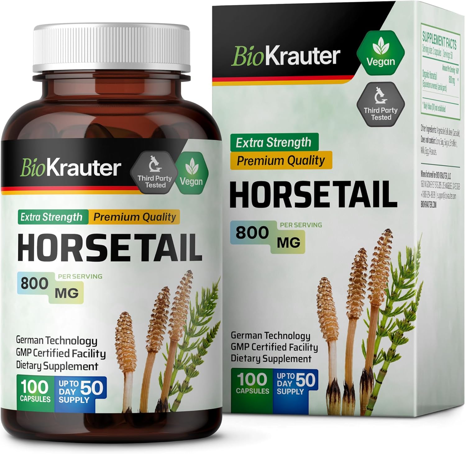 Hair Support Horsetail Herb Capsules - 800mg Strength - 100 Count - Natural Horsetail Powder Supplement - BoostGo Australia