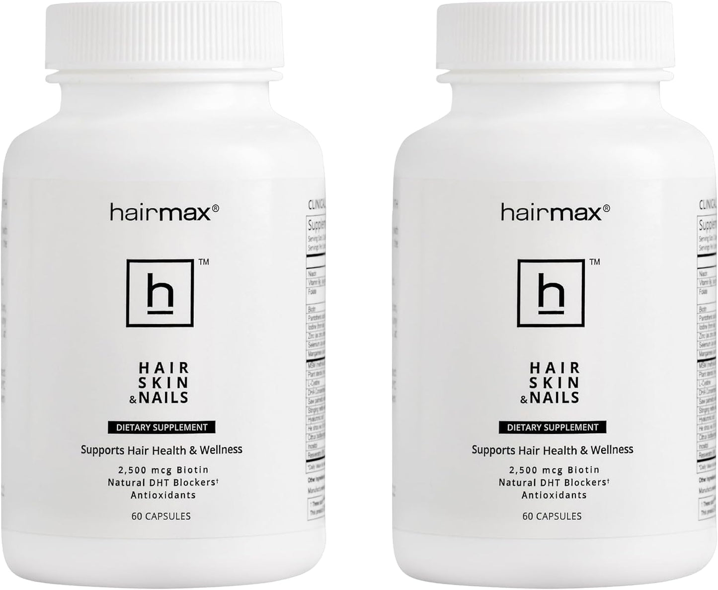 Hairmax Hair, Skin, and Nails Supplement for Hair Loss and Regrowth - 2500mcg Biotin, DHT Blocker, MSM, Antioxidants - Pack of 2
