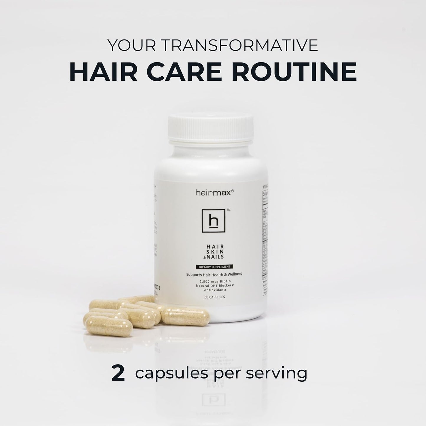 Hairmax Hair, Skin, and Nails Supplement for Hair Loss and Regrowth - 2500mcg Biotin, DHT Blocker, MSM, Antioxidants - Pack of 2