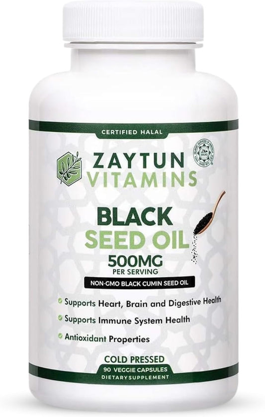 Halal Black Seed Oil Capsules for Heart, Brain, and Immune Health - Non-GMO, Cold-Pressed, Made in USA - Zaytun Vitamins