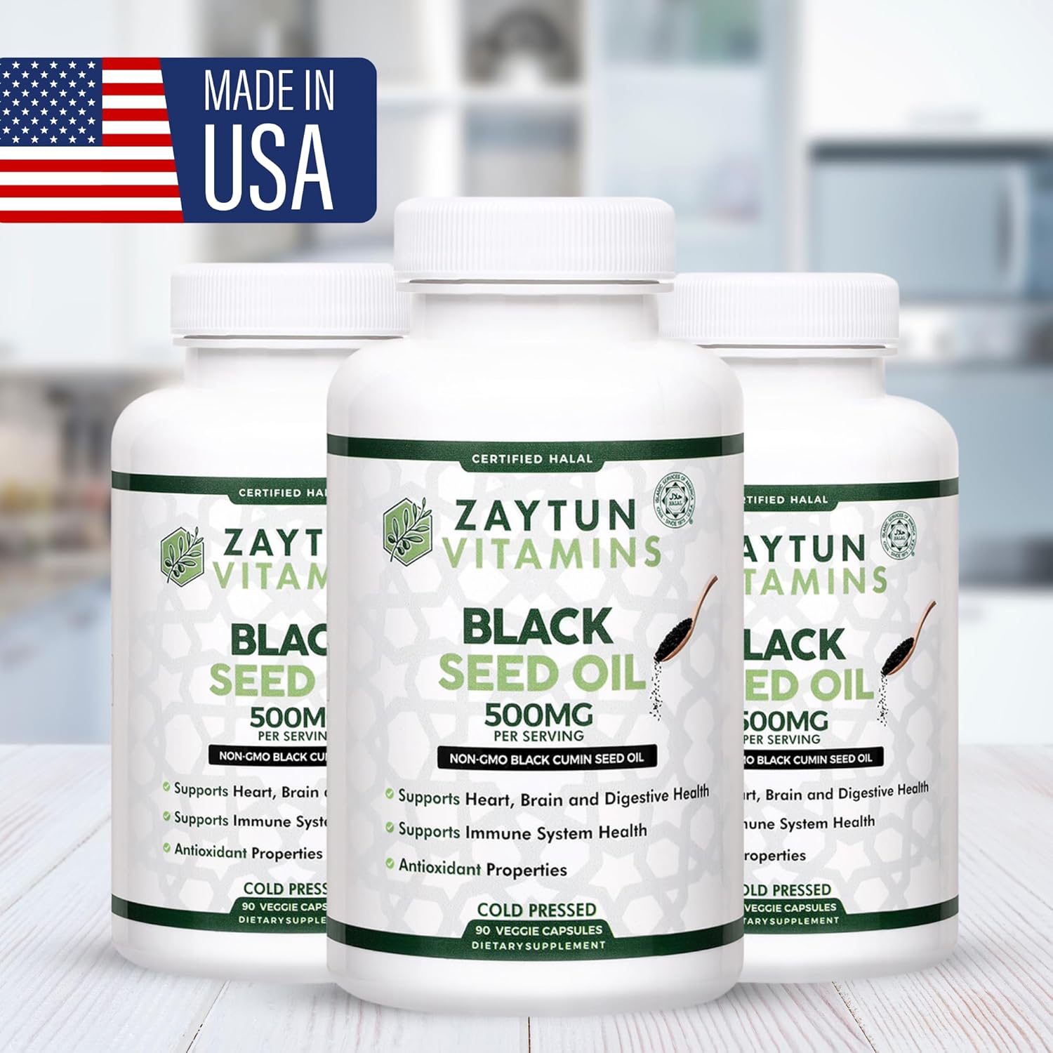 Halal Black Seed Oil Capsules for Heart, Brain, and Immune Health - Non-GMO, Cold-Pressed, Made in USA - Zaytun Vitamins