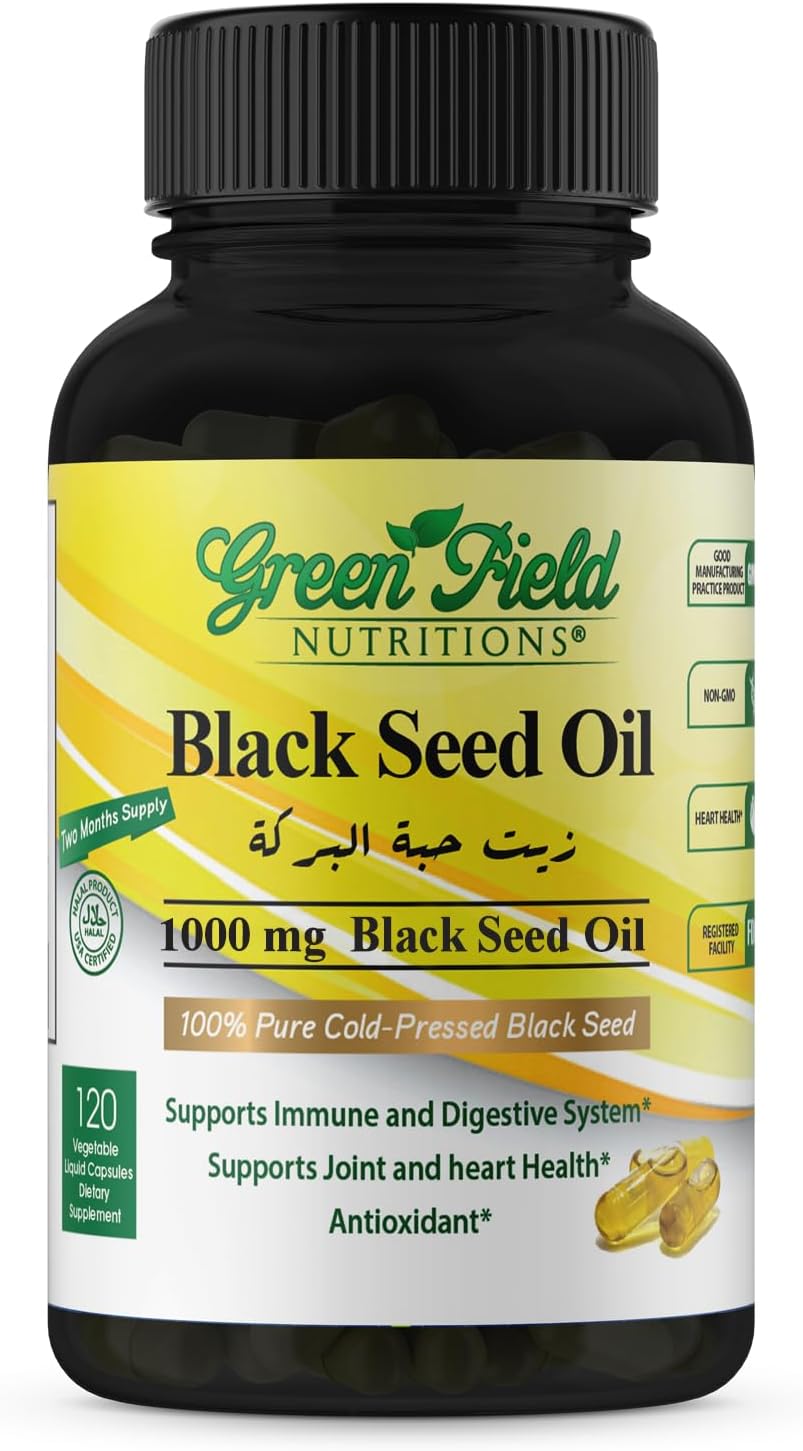 Halal Black Seed Oil Capsules for Immune, Digestive, and Joint Health - 120 Liquid Veggies Capsules by Greenfield Nutritions