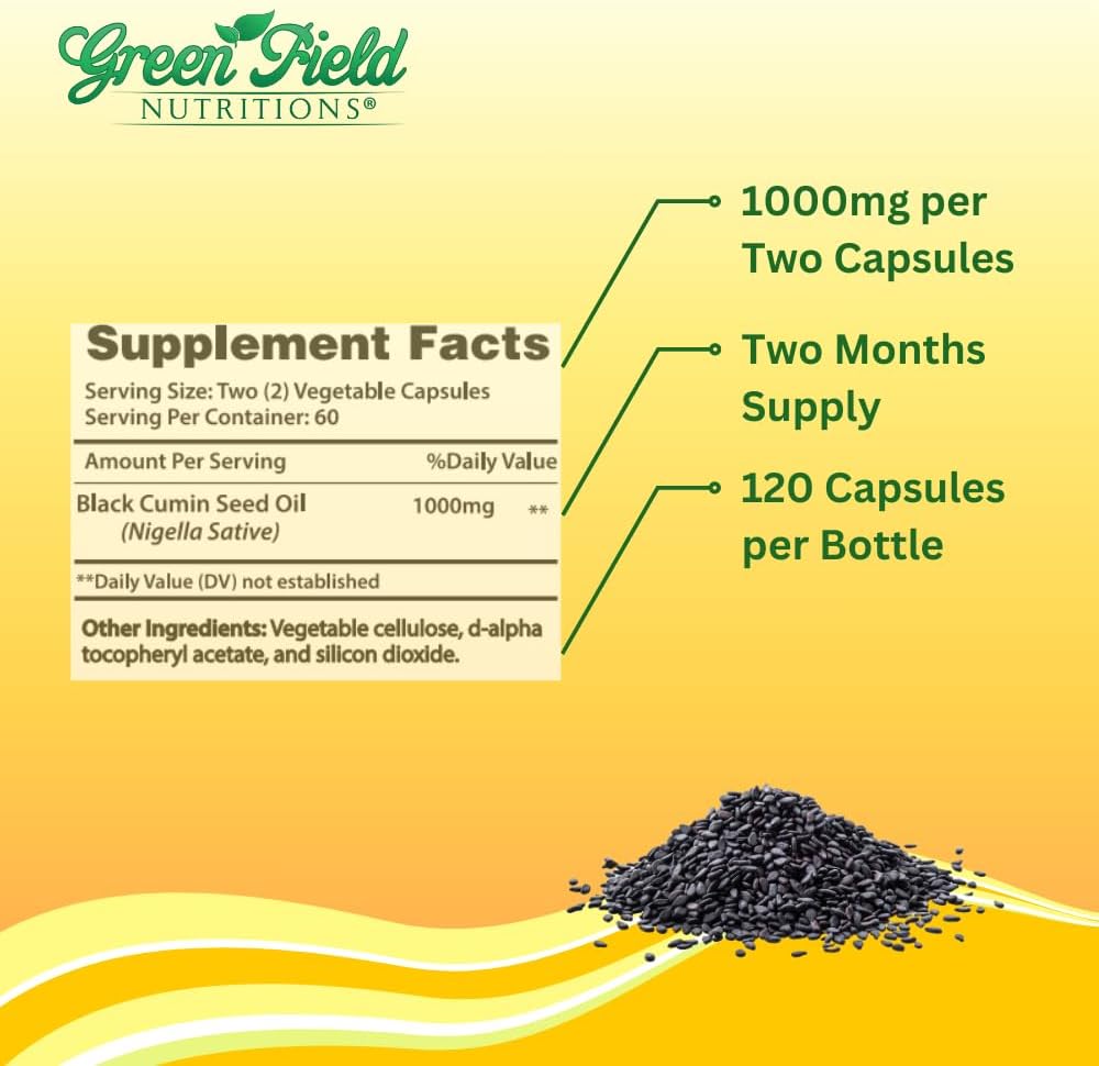 Halal Black Seed Oil Capsules for Immune, Digestive, and Joint Health - 120 Liquid Veggies Capsules by Greenfield Nutritions
