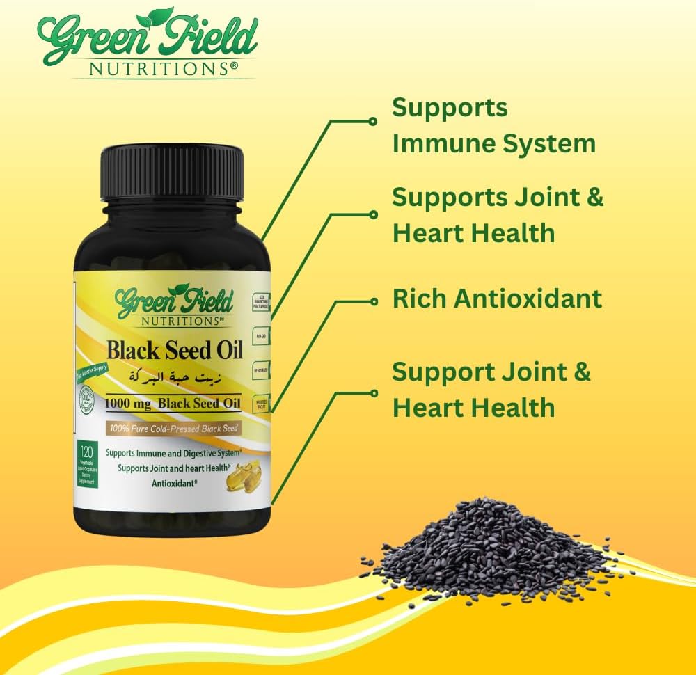 Halal Black Seed Oil Capsules for Immune, Digestive, and Joint Health - 120 Liquid Veggies Capsules by Greenfield Nutritions