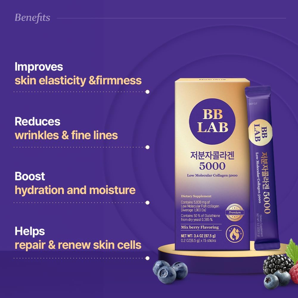 Halal Certified Korean Marine Collagen Powder Stick with Low Molecular Collagen, Glutathione, and Vitamin C for Fast Absorption