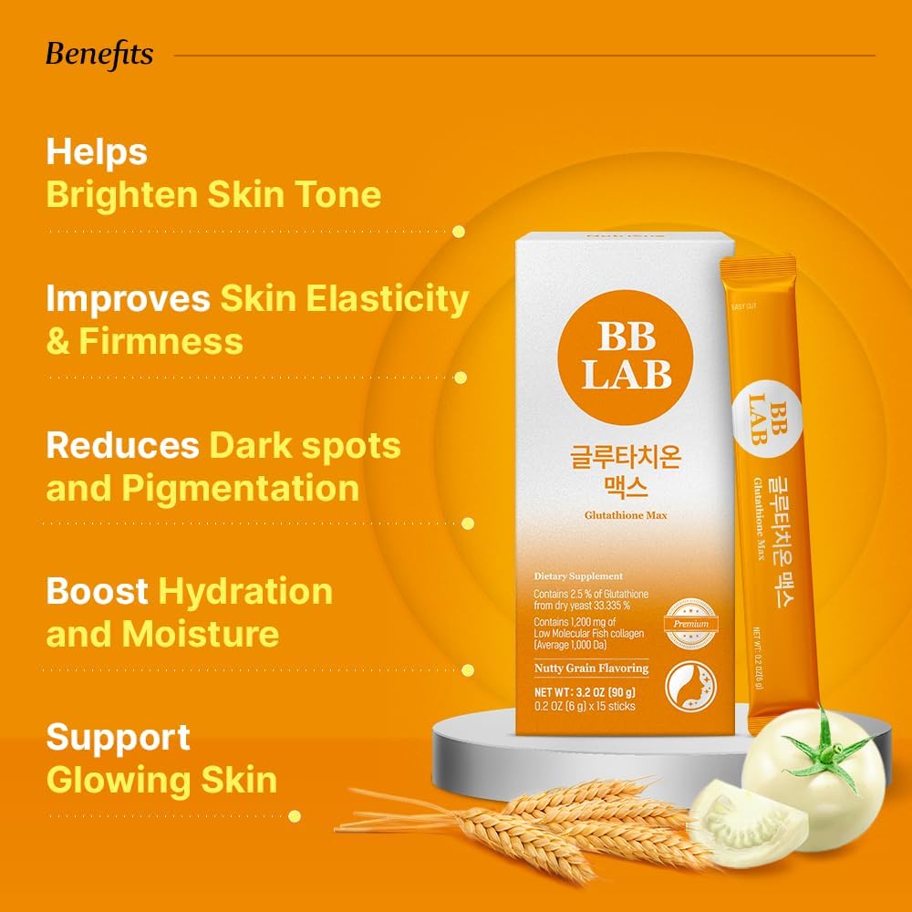 Halal Certified Korean Marine Collagen Powder Stick with Low Molecular Collagen, Glutathione, and Vitamin C for Fast Absorption