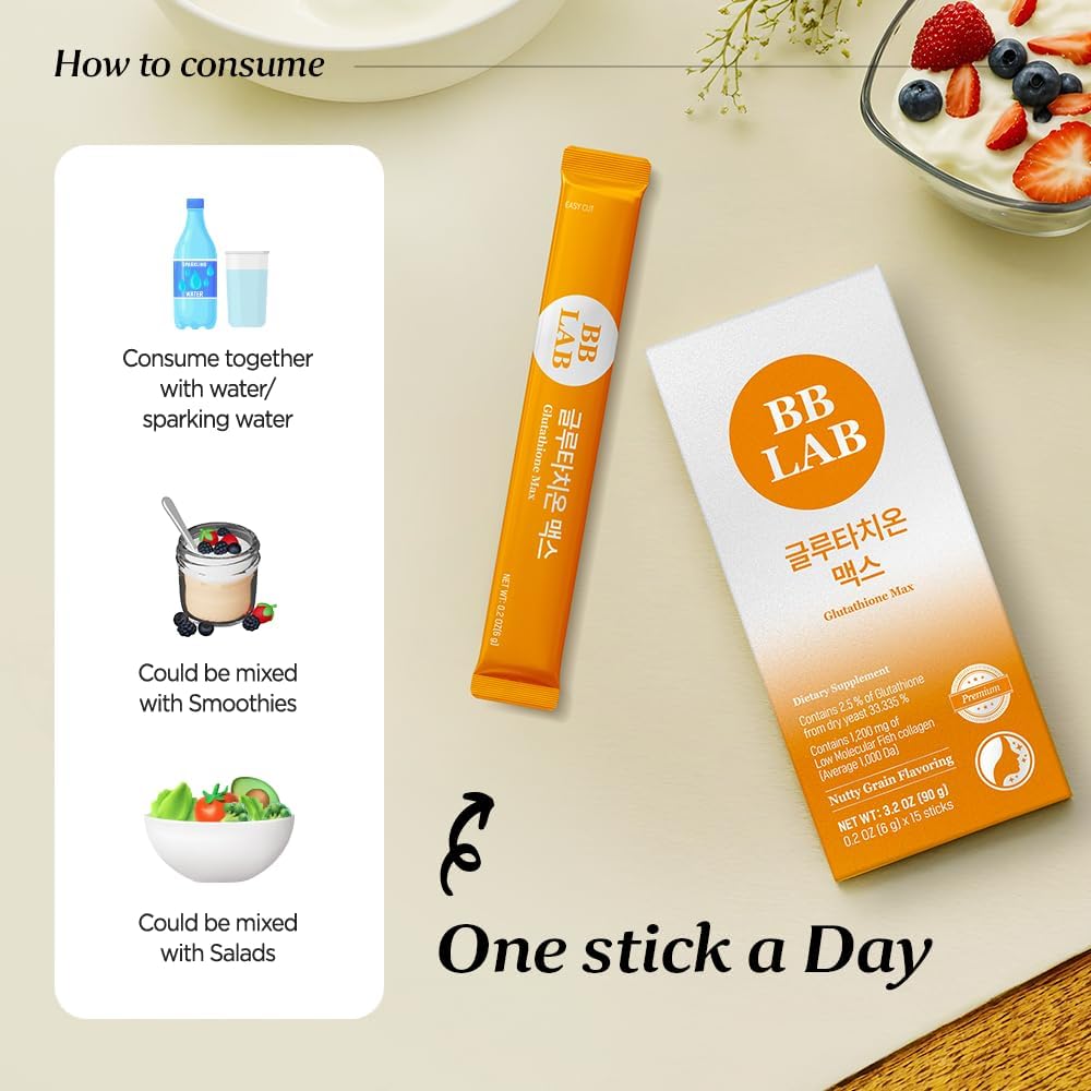 Halal Certified Korean Marine Collagen Powder Stick with Low Molecular Collagen, Glutathione, and Vitamin C for Fast Absorption