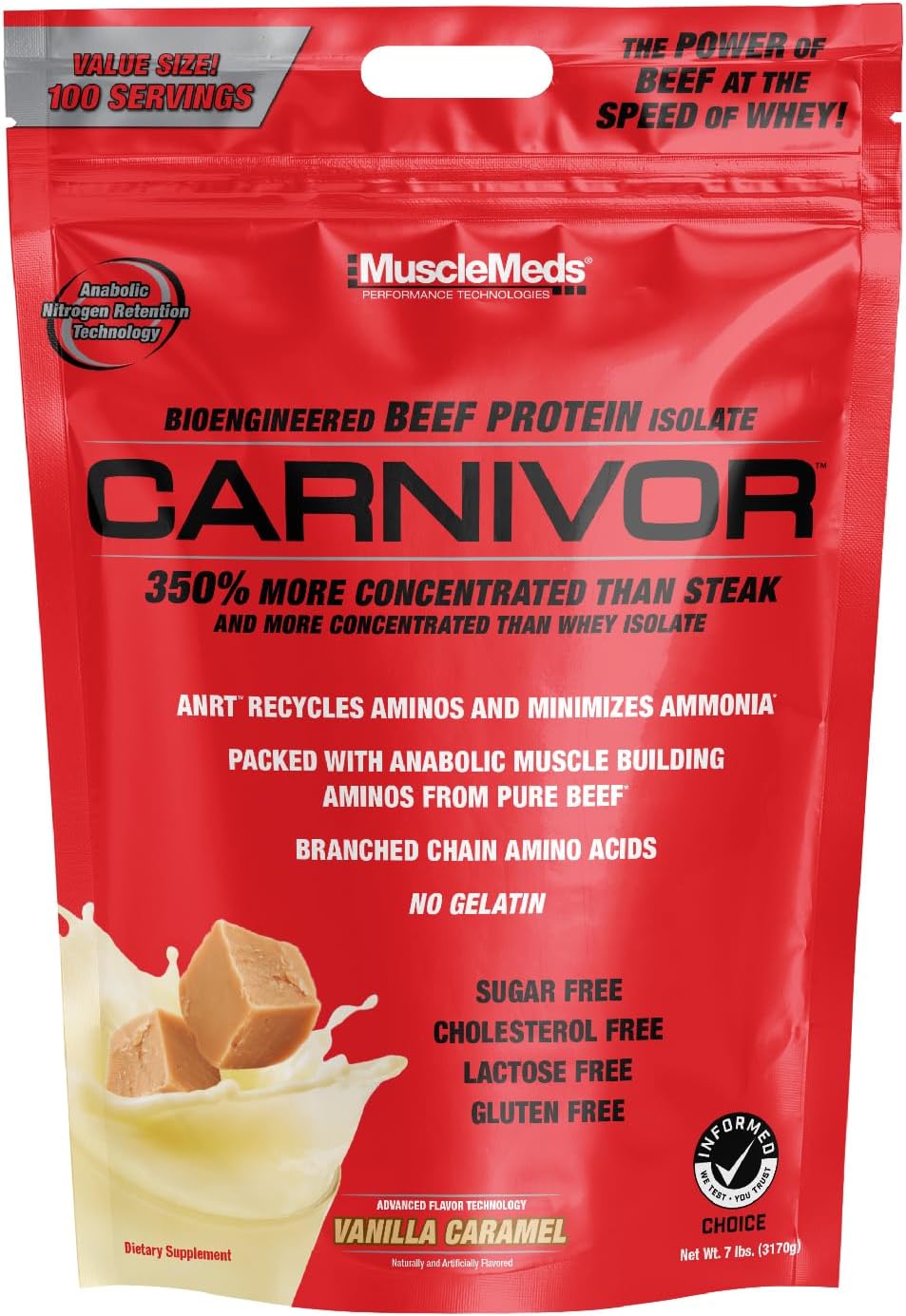 Halal Certified Vanilla Caramel Beef Protein Isolate, Zero Lactose, Sugar, Fat, and Cholesterol - 8 lb, 100 Servings