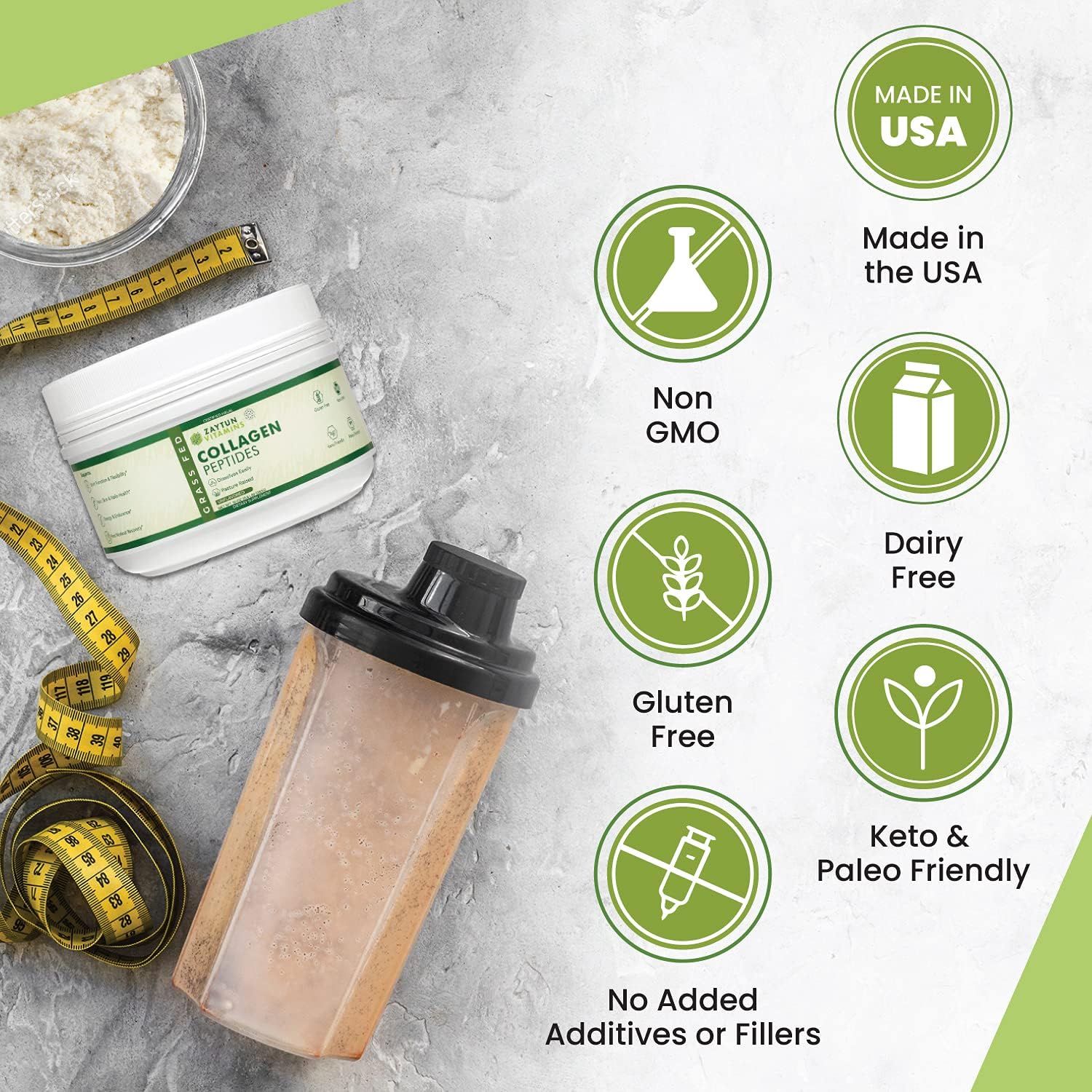 Halal Collagen Peptides Powder for Joints, Bones, Muscles, Hair, Skin & Nails - Keto Friendly - Grass-Fed - 10 oz - USA Made