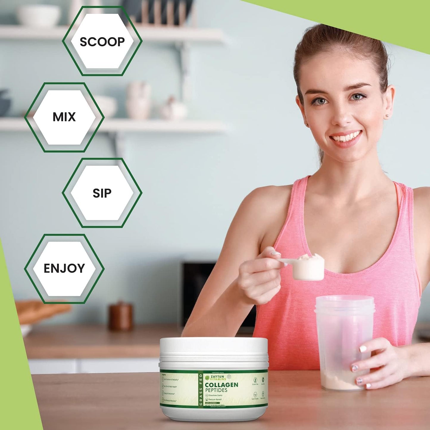 Halal Collagen Peptides Powder for Joints, Bones, Muscles, Hair, Skin & Nails - Keto Friendly - Grass-Fed - 10 oz - USA Made