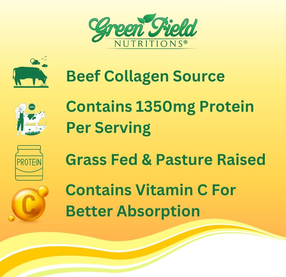 Halal Collagen Peptides with Vitamin C 1500mg - Anti-Aging Formula for Hair, Skin, Nails, and Joints - 90 Capsules by Greenfield Nutritions