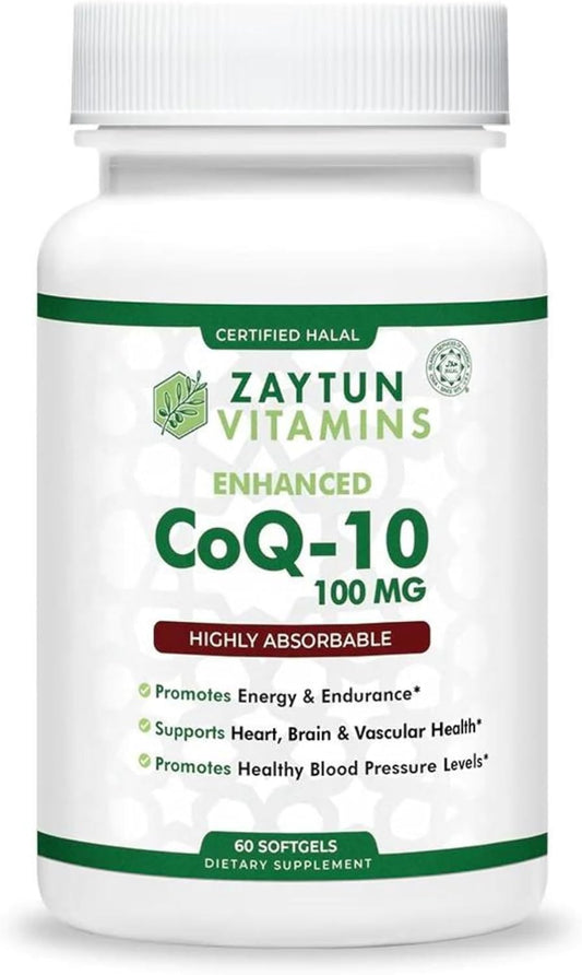 Halal CoQ10 Softgels for Heart Health Support and Energy Production - 60 Mini Softgels, Made in USA