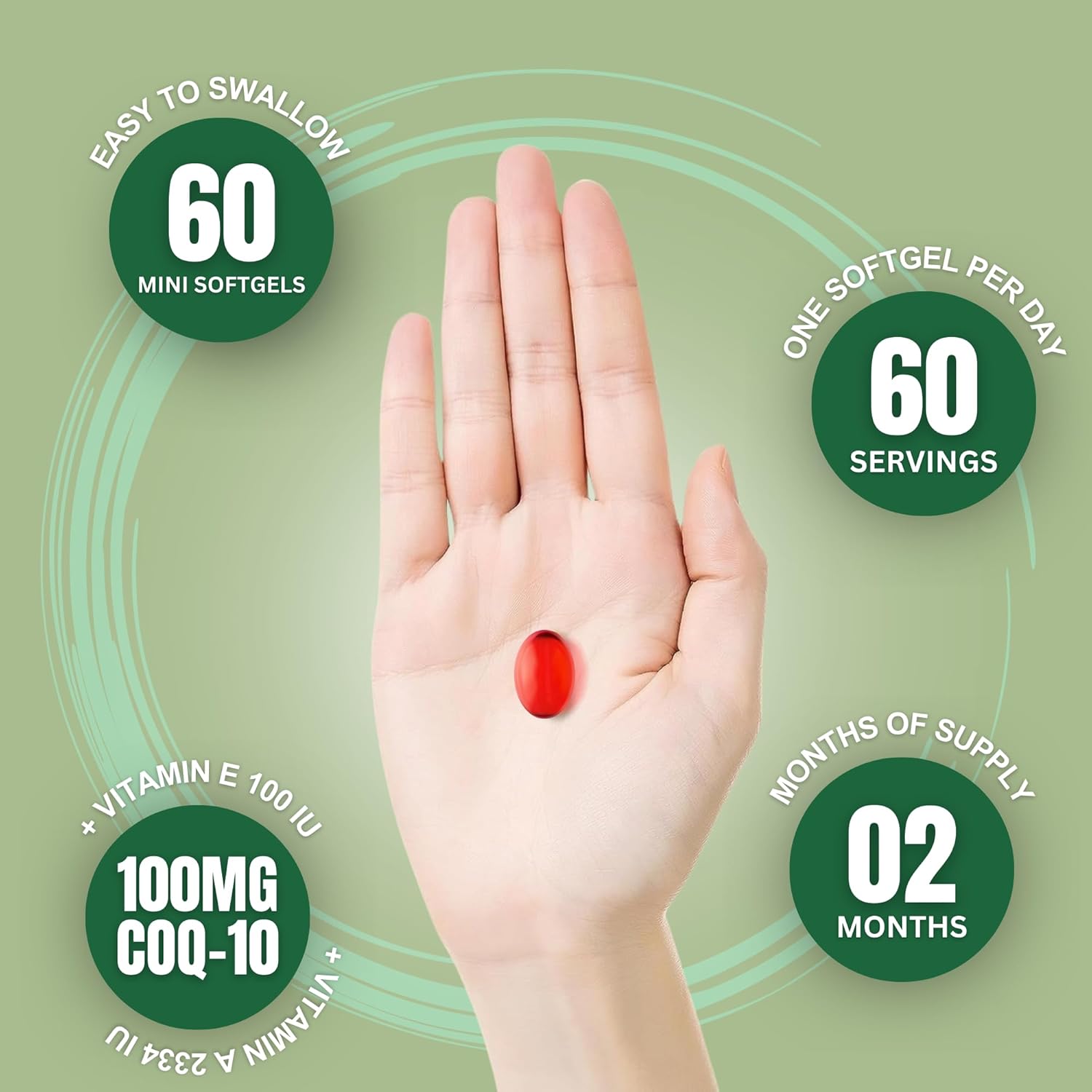 Halal CoQ10 Softgels for Heart Health Support and Energy Production - 60 Mini Softgels, Made in USA