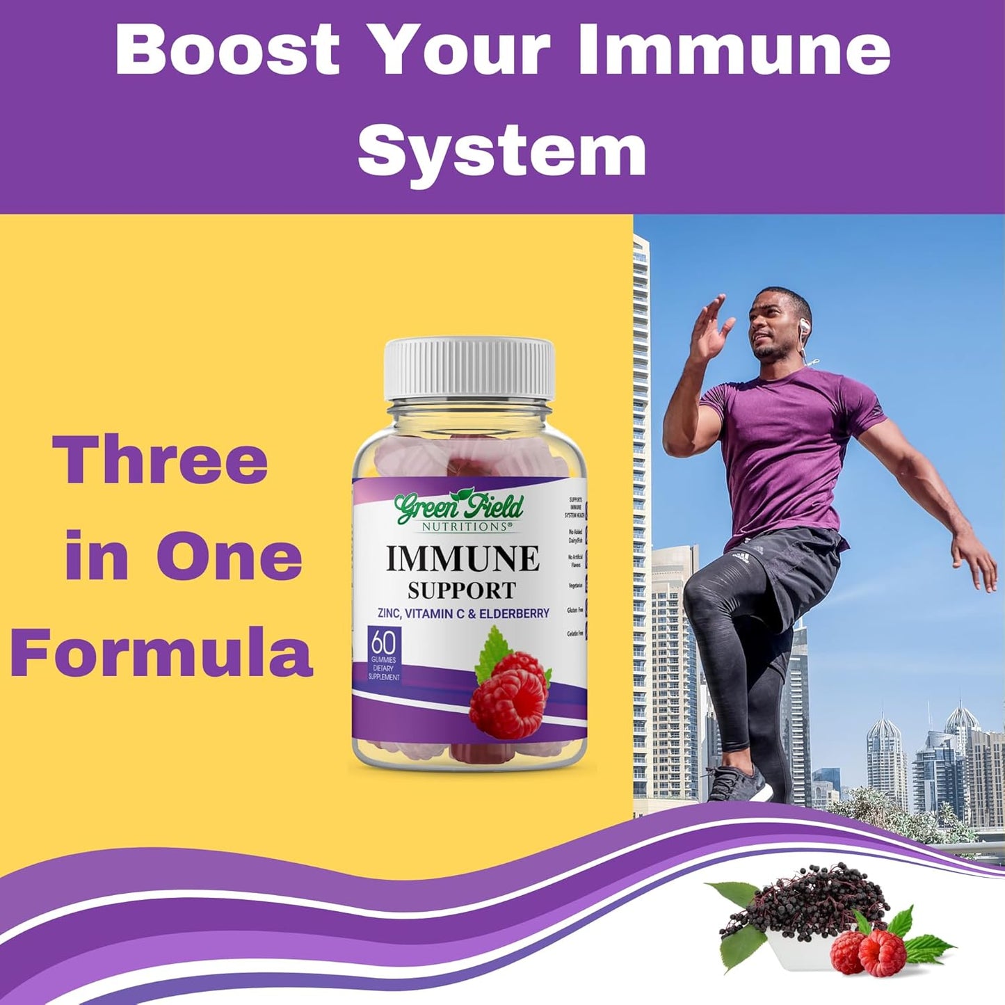 Halal Elderberry Gummies for Adults - Immune Support with Halal Zinc and Vitamin C - 60 Mixed Berry Gummies by Greenfield Nutritions