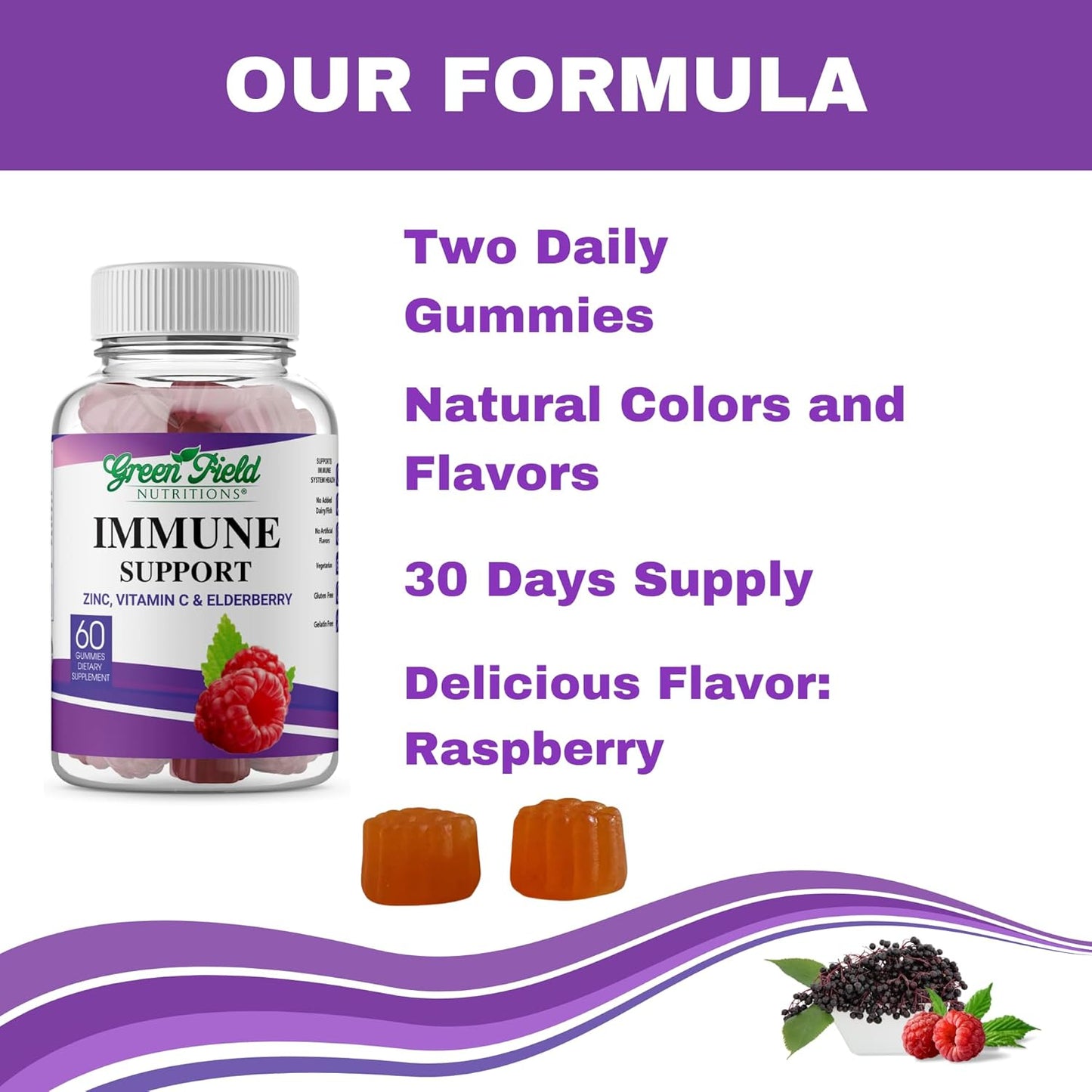 Halal Elderberry Gummies for Adults - Immune Support with Halal Zinc and Vitamin C - 60 Mixed Berry Gummies by Greenfield Nutritions