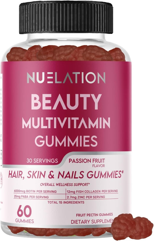 Halal Hair Skin and Nails Multivitamin Gummies with Biotin & Collagen for Women & Men - 30 Servings - BoostGo Australia