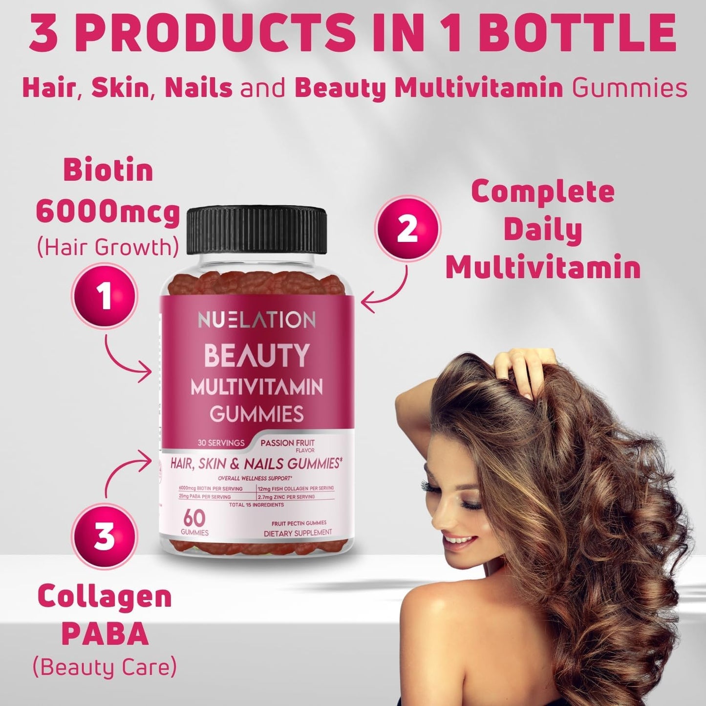Halal Hair Skin and Nails Multivitamin Gummies with Biotin & Collagen for Women & Men - 30 Servings - BoostGo Australia