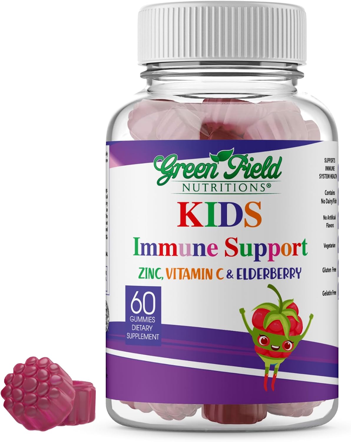 Halal Immune Support Elderberry Gummies for Kids - Natural Zinc and Vitamin C - 60 Delicious Halal Gummy Vitamins for Children