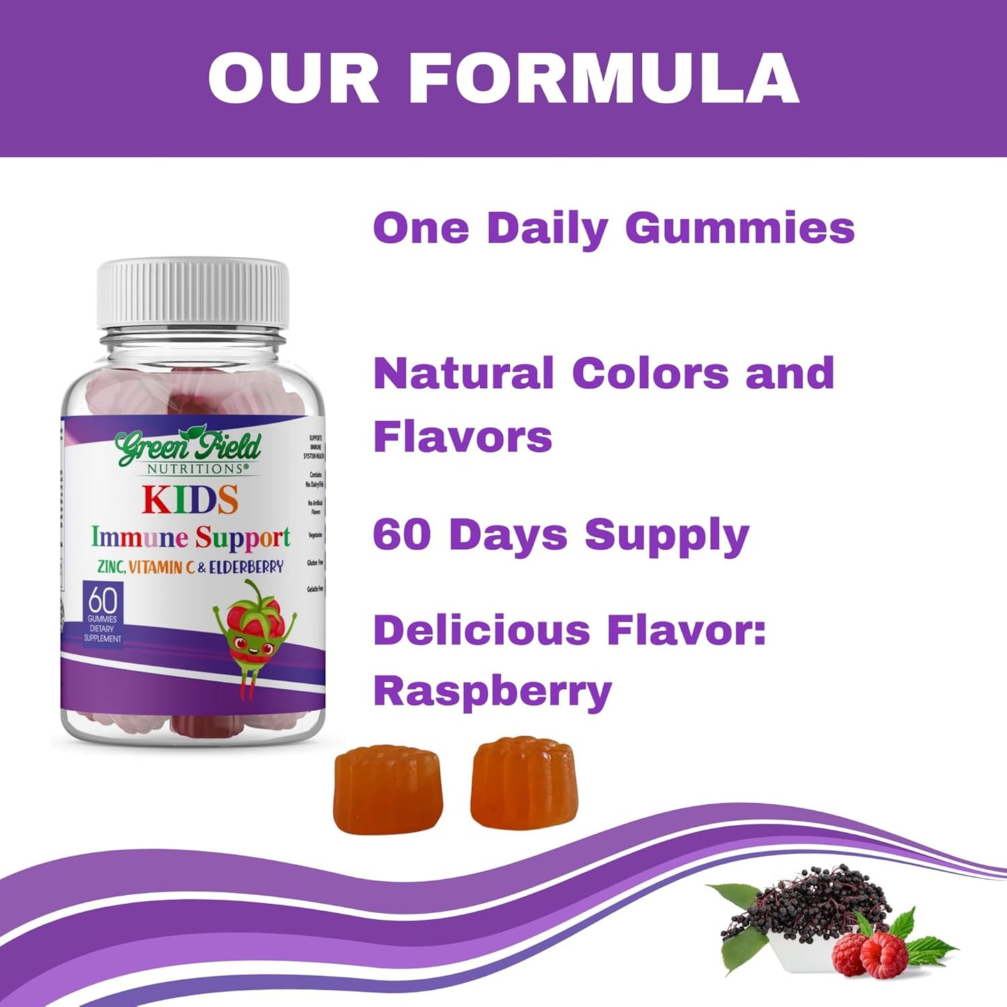 Halal Immune Support Elderberry Gummies for Kids - Natural Zinc and Vitamin C - 60 Delicious Halal Gummy Vitamins for Children
