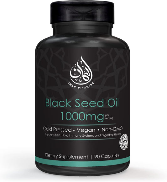 Halal Natural Black Seed Oil Capsules 1000mg Cold Pressed - Vegan & Gluten Free - 90 Count Non-GMO Nigella Sativa Supplement