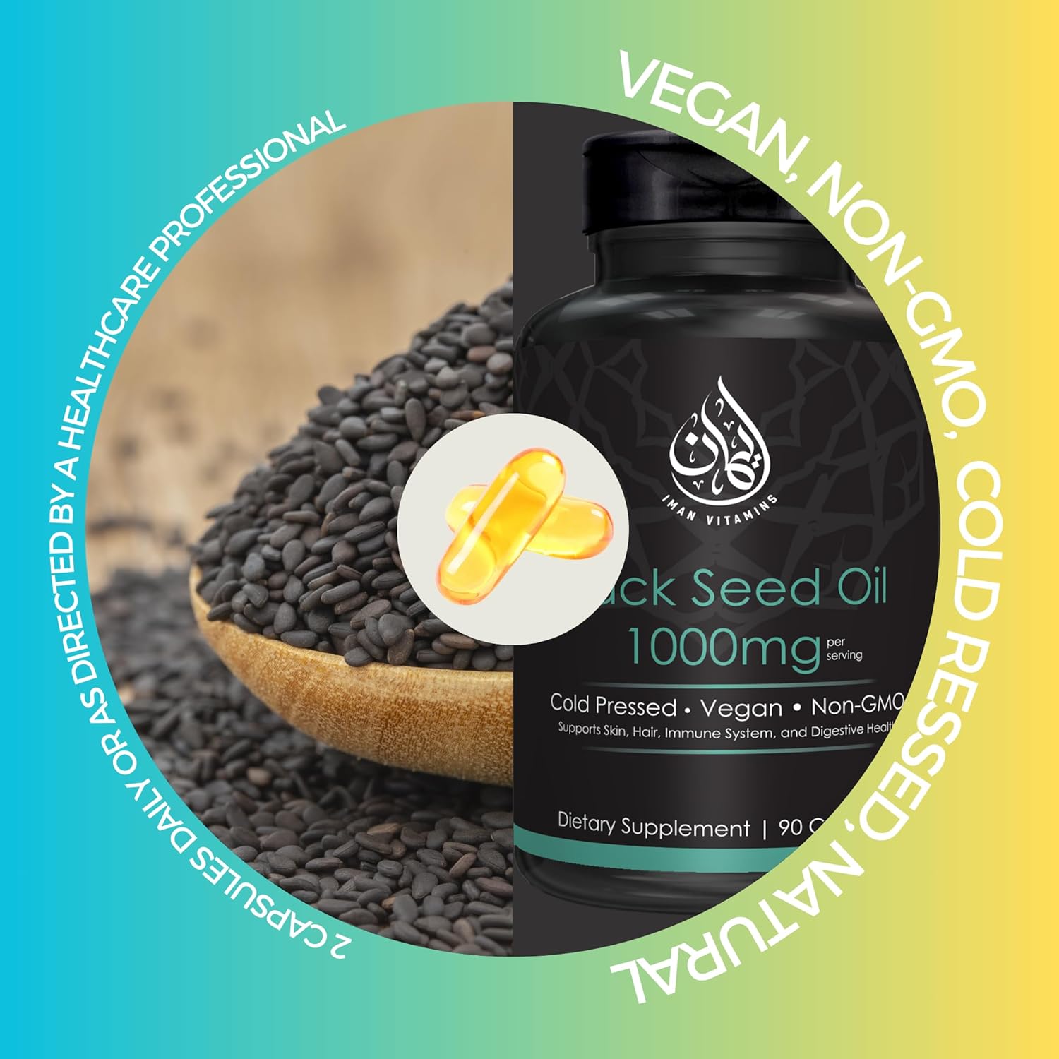 Halal Natural Black Seed Oil Capsules 1000mg Cold Pressed - Vegan & Gluten Free - 90 Count Non-GMO Nigella Sativa Supplement