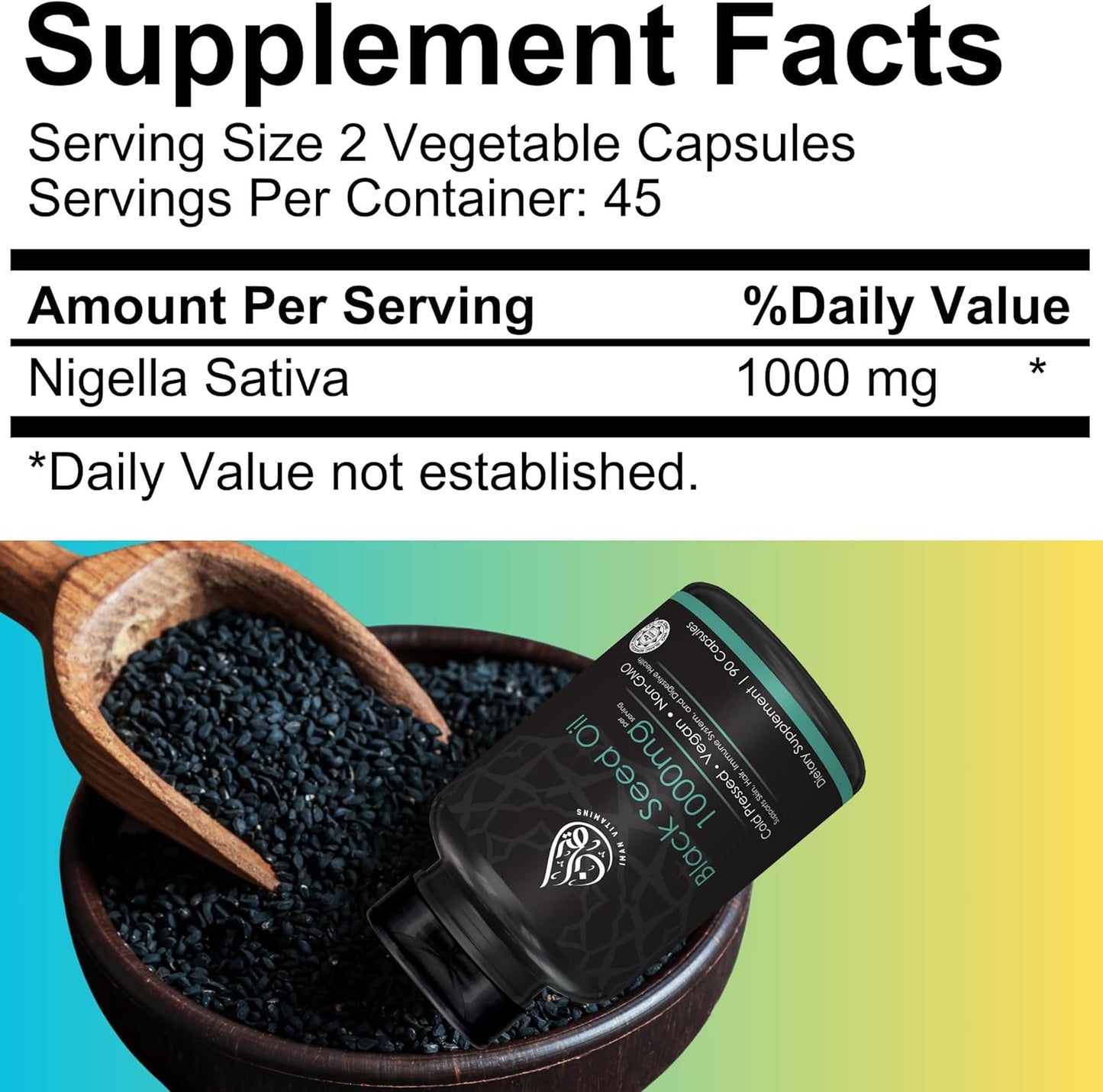 Halal Natural Black Seed Oil Capsules 1000mg Cold Pressed - Vegan & Gluten Free - 90 Count Non-GMO Nigella Sativa Supplement