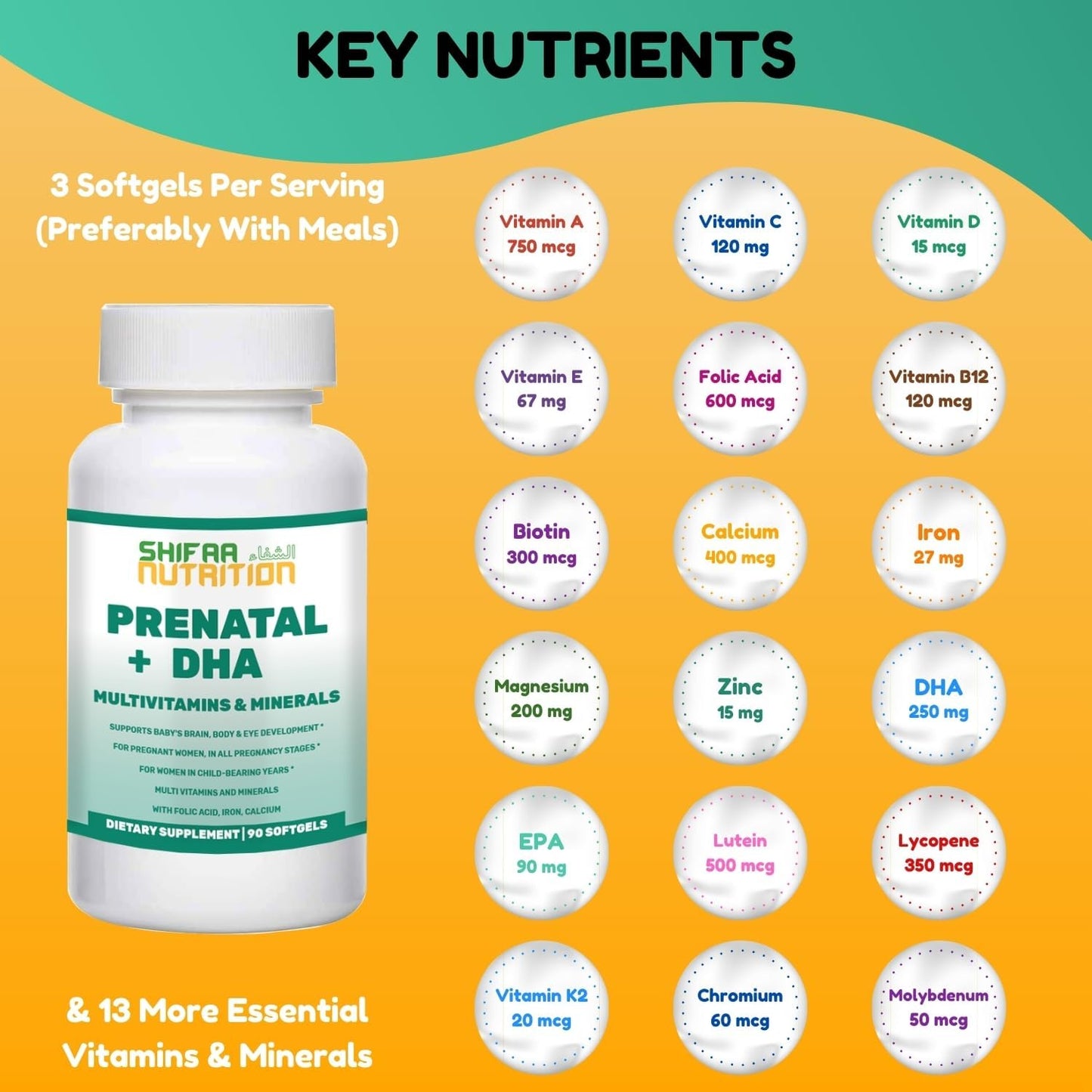 Halal Prenatal Vitamins with DHA, Folic Acid, and Vitamin C | High Potency Softgels for Pregnancy | Keto-Friendly Formula with Biotin & Iodine