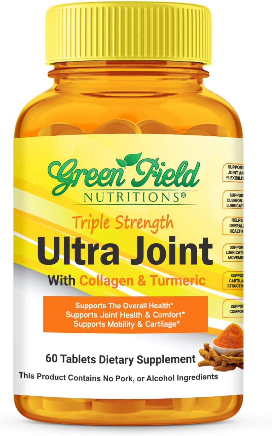 Halal Ultra Joint Vitamins with Glucosamine, Chondroitin, MSM, Turmeric, Collagen, Vitamin C, Manganese - 60 Tablets