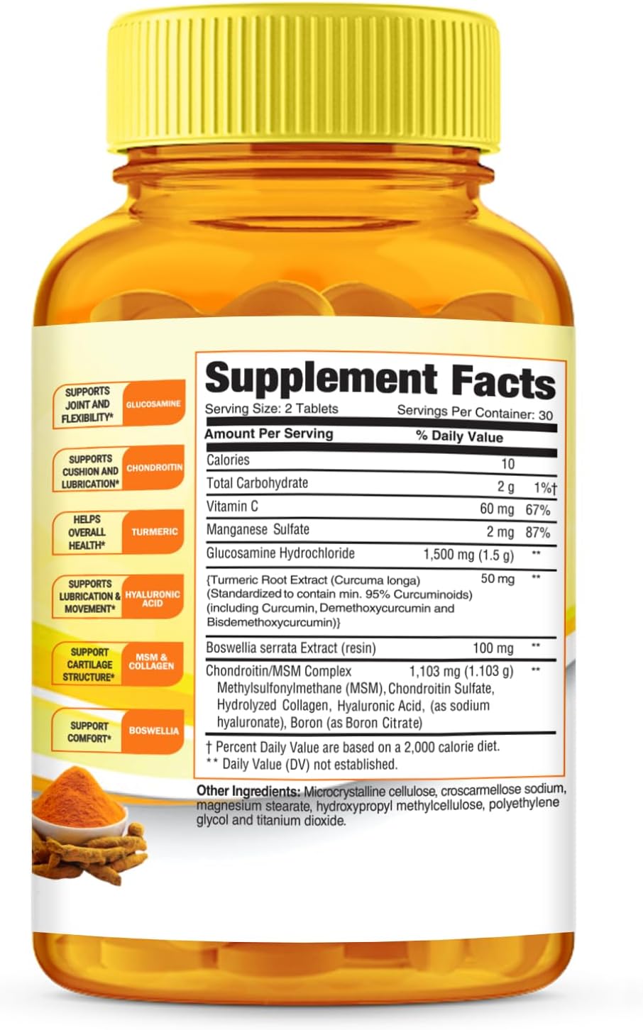 Halal Ultra Joint Vitamins with Glucosamine, Chondroitin, MSM, Turmeric, Collagen, Vitamin C, Manganese - 60 Tablets